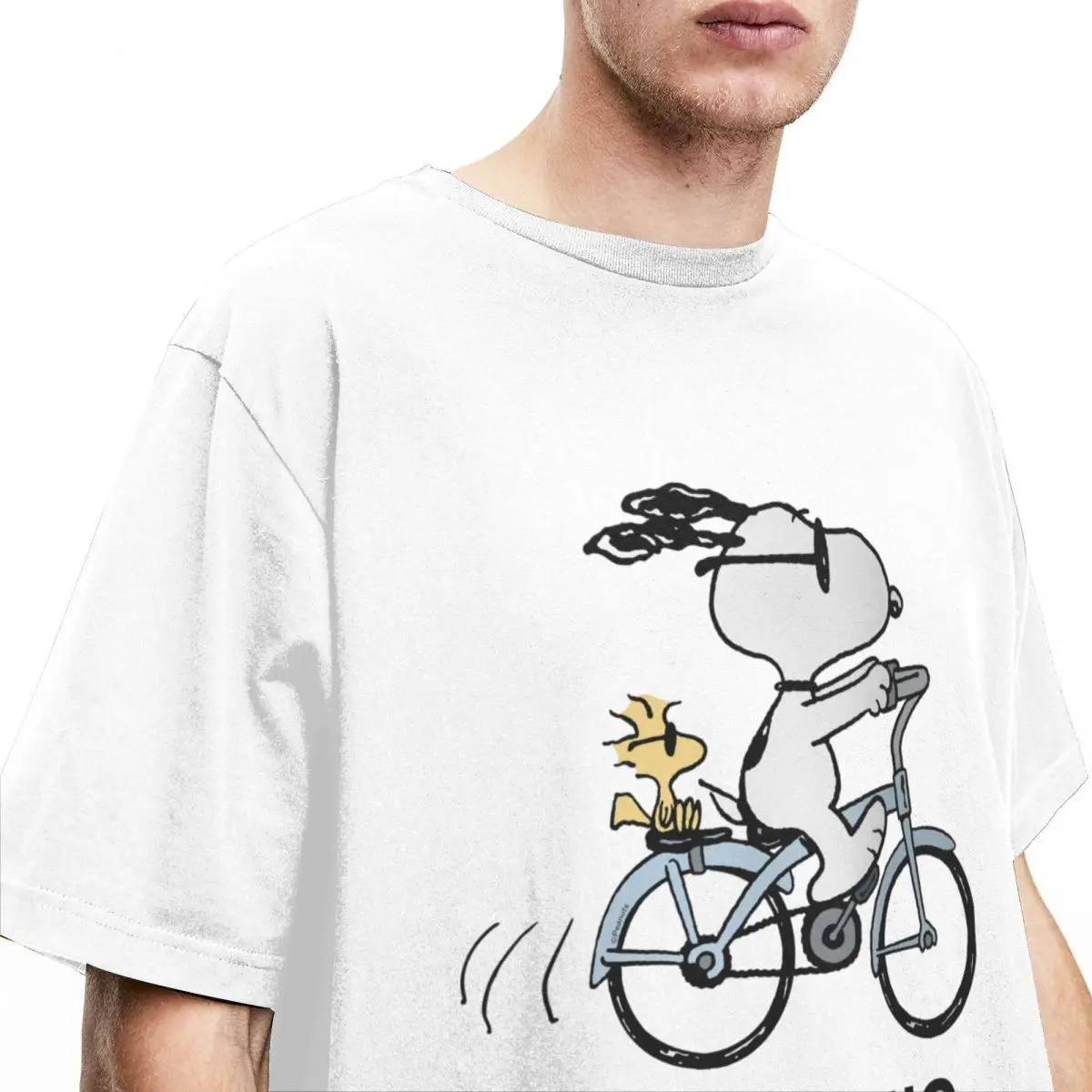 Peanuts Snoopy Woodstock Bicycle Shirt Accessories Men Women's Cotton Humor Cute Comic Tees Short Sleeve Clothes Christmas Gift