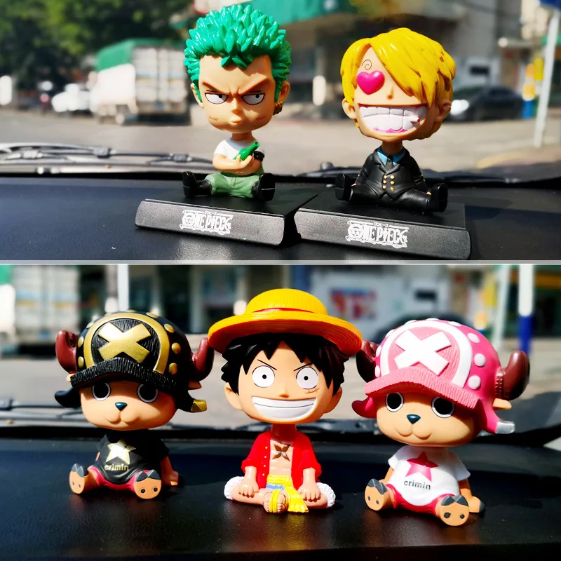 Cartoon One Piece Car Dashboard Luffy Zoro Sanji Law Bobblehead Ornament Shaking Head Toys Auto Interior Decoration Accessories