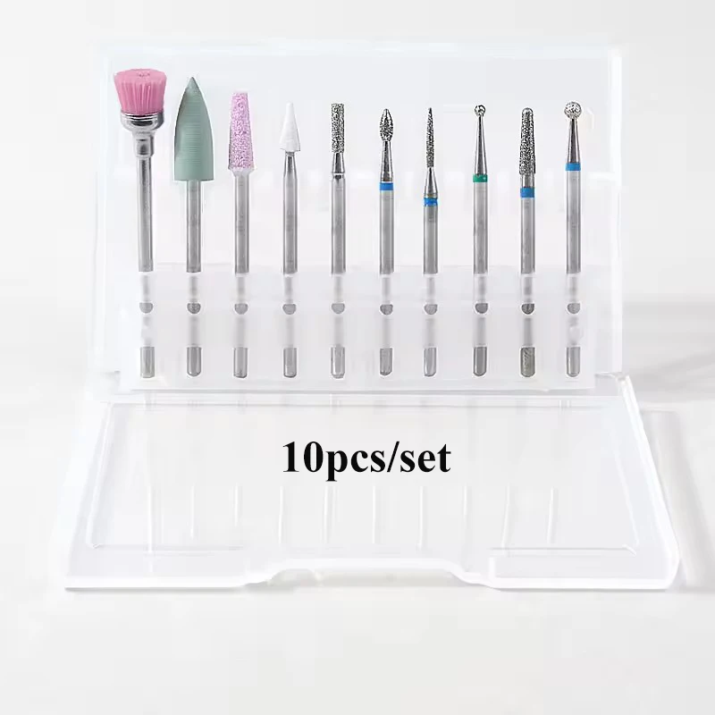 10 teile/satz Diamant Naill Bohrer Rotary Häutchen Grat Fräser Bohrer für Maniküre Nagel Datei Maschine Häutchen Sauber Werkzeug
