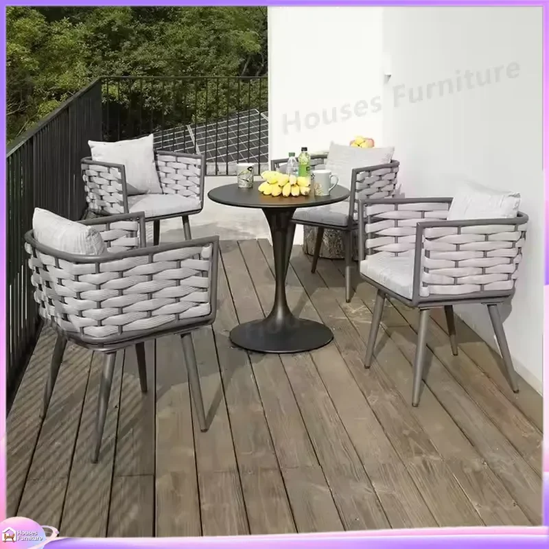 Modern Outdoor Patio Dining Table Set Garden Furniture Waterproof Aluminum Alloy Chairs for Hotel Hall Yard Lawn Party