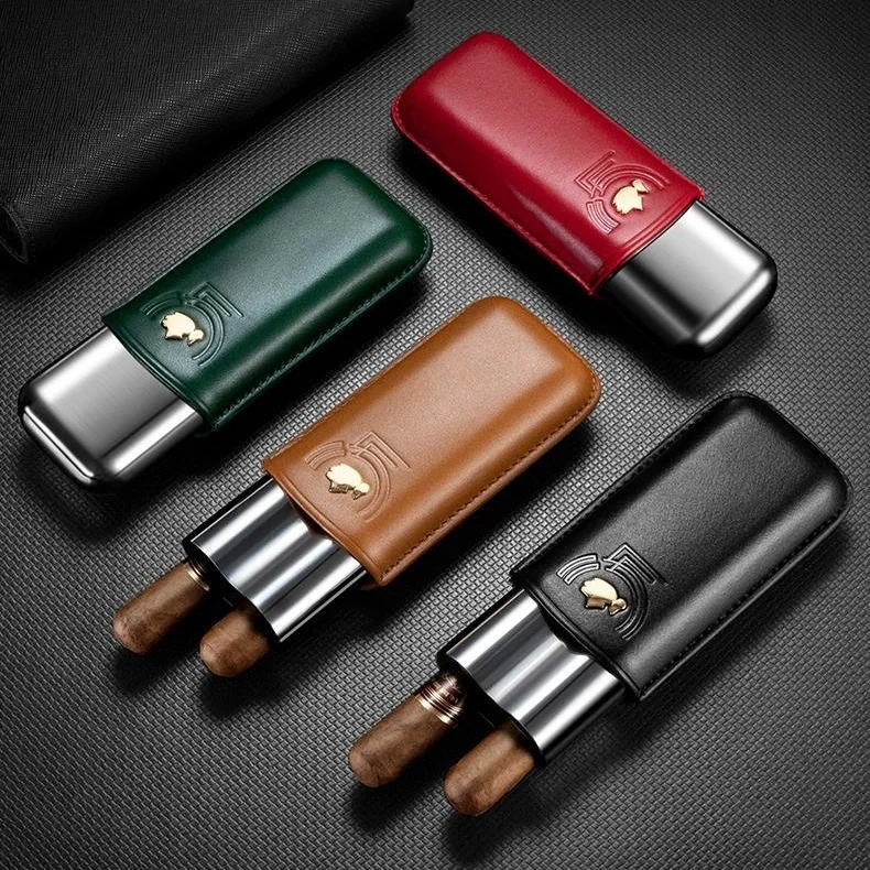 

Портативный высококачественный кожаный футляр для сигар с увлажнителем для путешествий и командировок, набор из двух предметов, удобный для переноски, для курения...