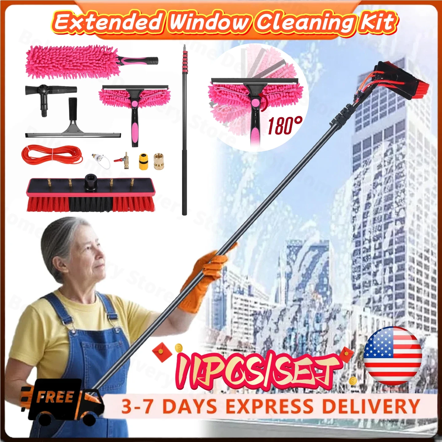 

Window Squeegee Cleaner Tool with Extension Pole Squeegee for Window Cleaning Kit with Scrubber and Rotating Head Blade Scrubber