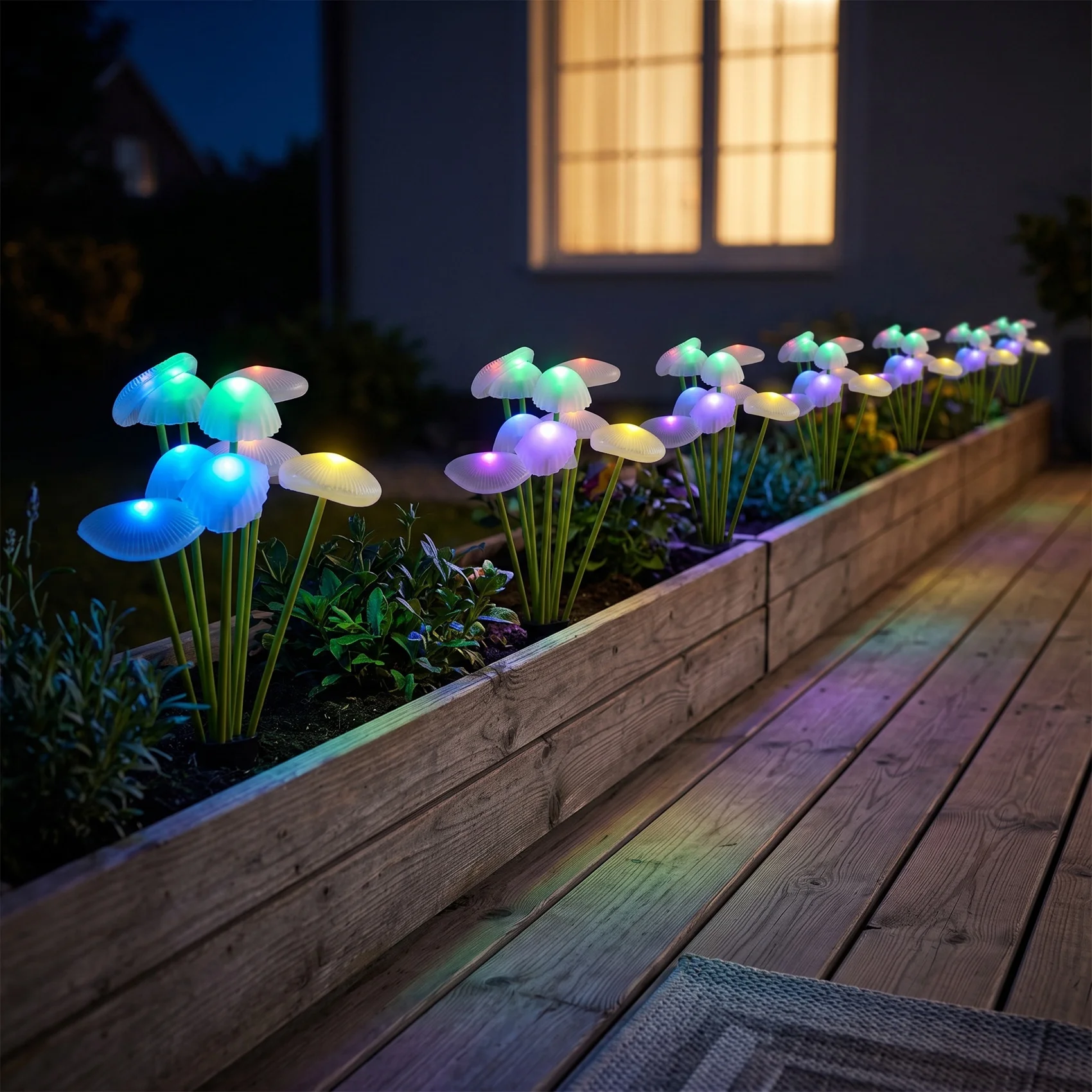 [ABFI!】 Solar Mushroom Jellyfish Stake Lamps 2Pcs LED Solar Lights Outdoor Garden Decor For Pathway A