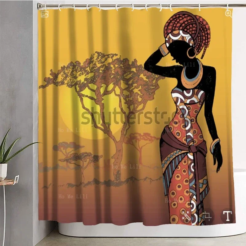 Modern African Ethnic Woman Sexy Girl Sunset Background Painting Shower Curtain By Ho Me Lili With Hooks Decoration Bathroom