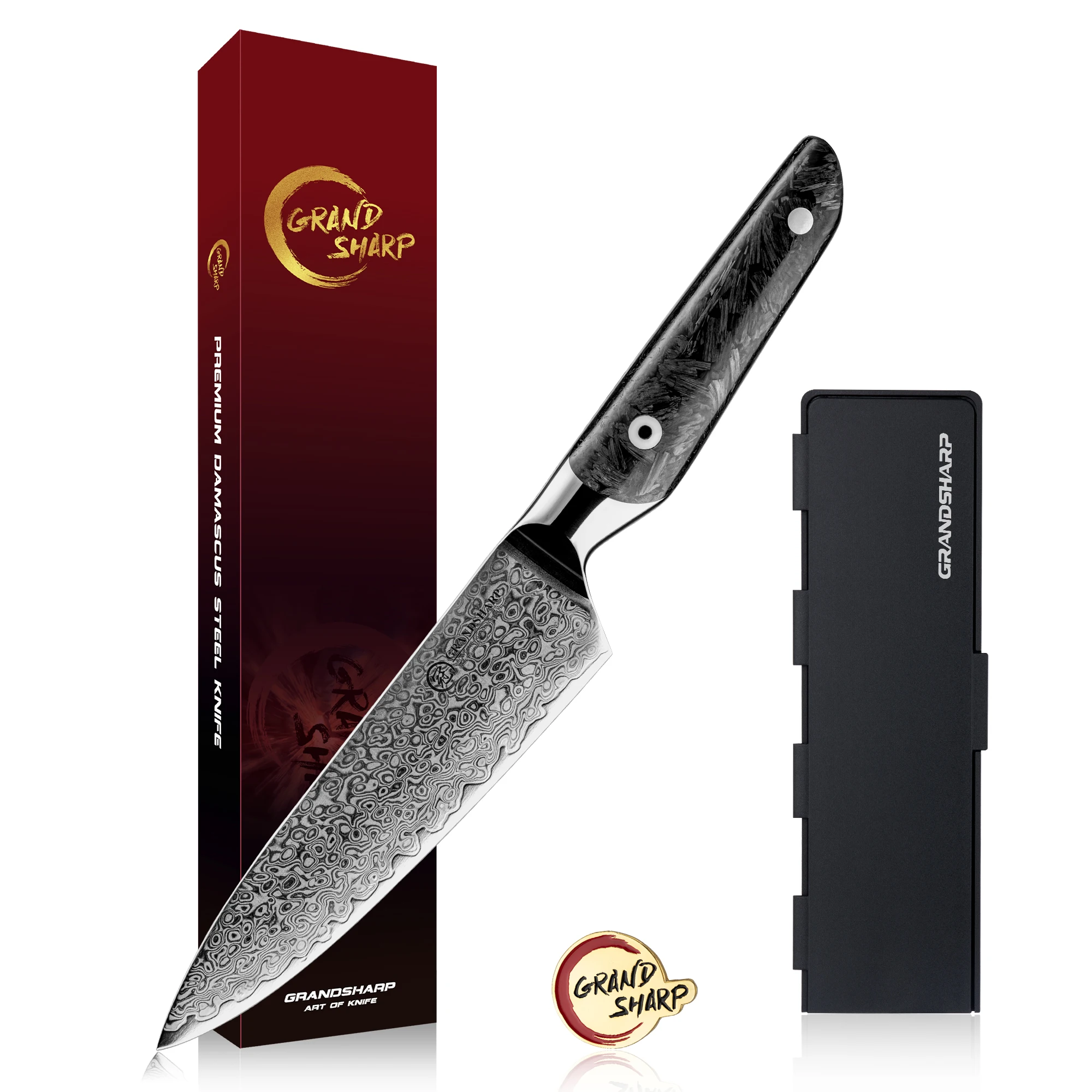 

Grandsharp 5.5'' Utility Knife 67 Layer AUS-10 Damascus Steel Carbon Fiber Handle Paring Chef Professional Kitchen Cutlery