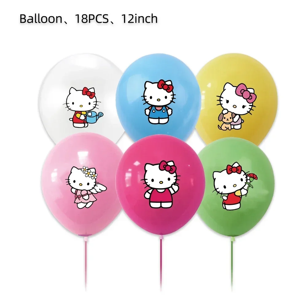 Cartoon Hello Kitty Party Supplies Set Kid Birthday party Decoration cat Baby Shower Decoration Flag pulling Background balloon