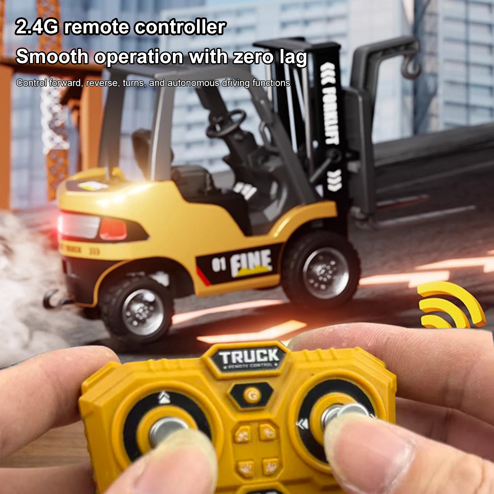 

1/64 RC Forklift Mini 2.4G RC Cars Remote Control Alloy Forklift Toy Car Model with Lights & Sounds 2 in 1 Transformable Lift