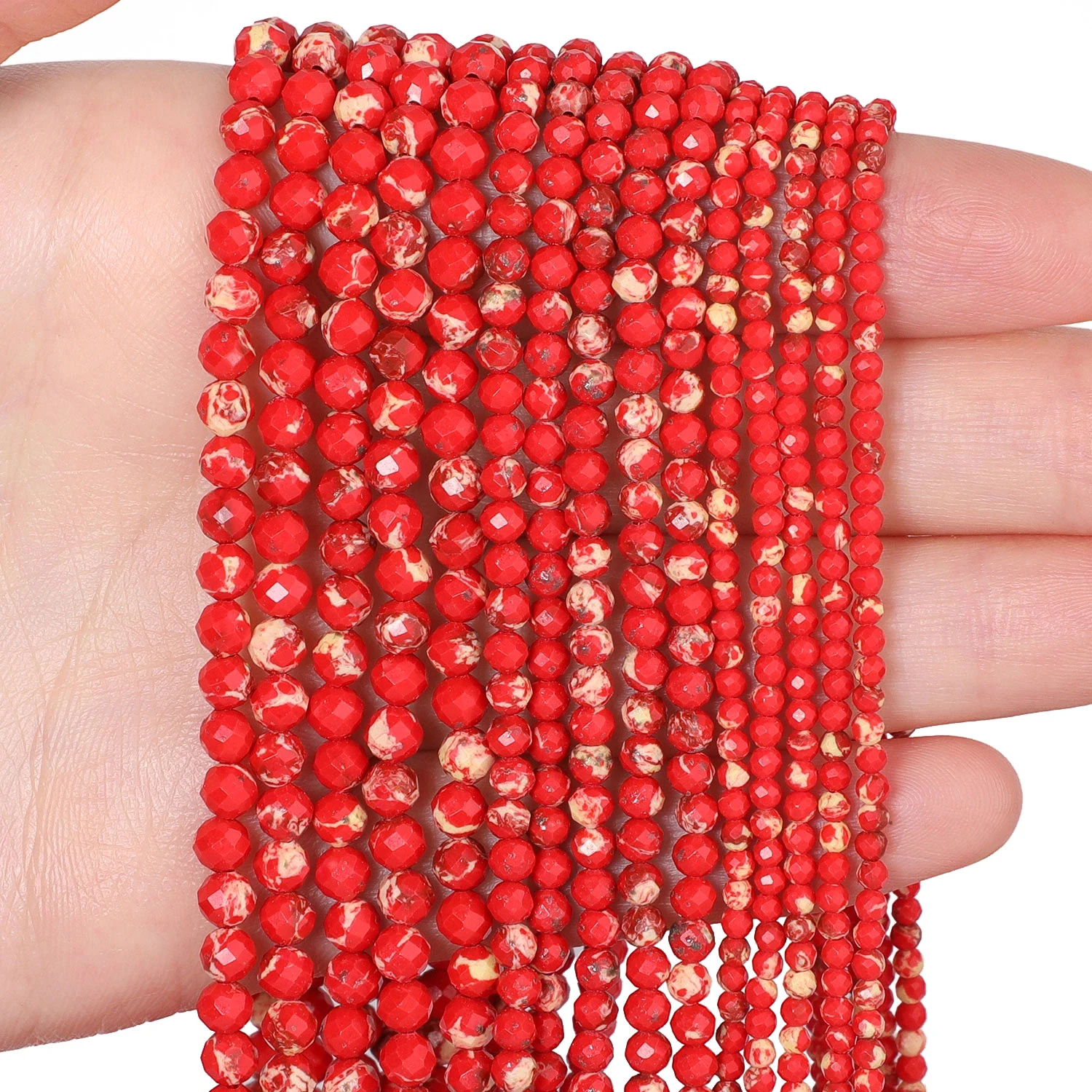 Perles rondes facettées en jade rouge impérial naturel en gros pour la fabrication de bijoux DIY, élégantes pour bracelets et pendentifs pour femmes