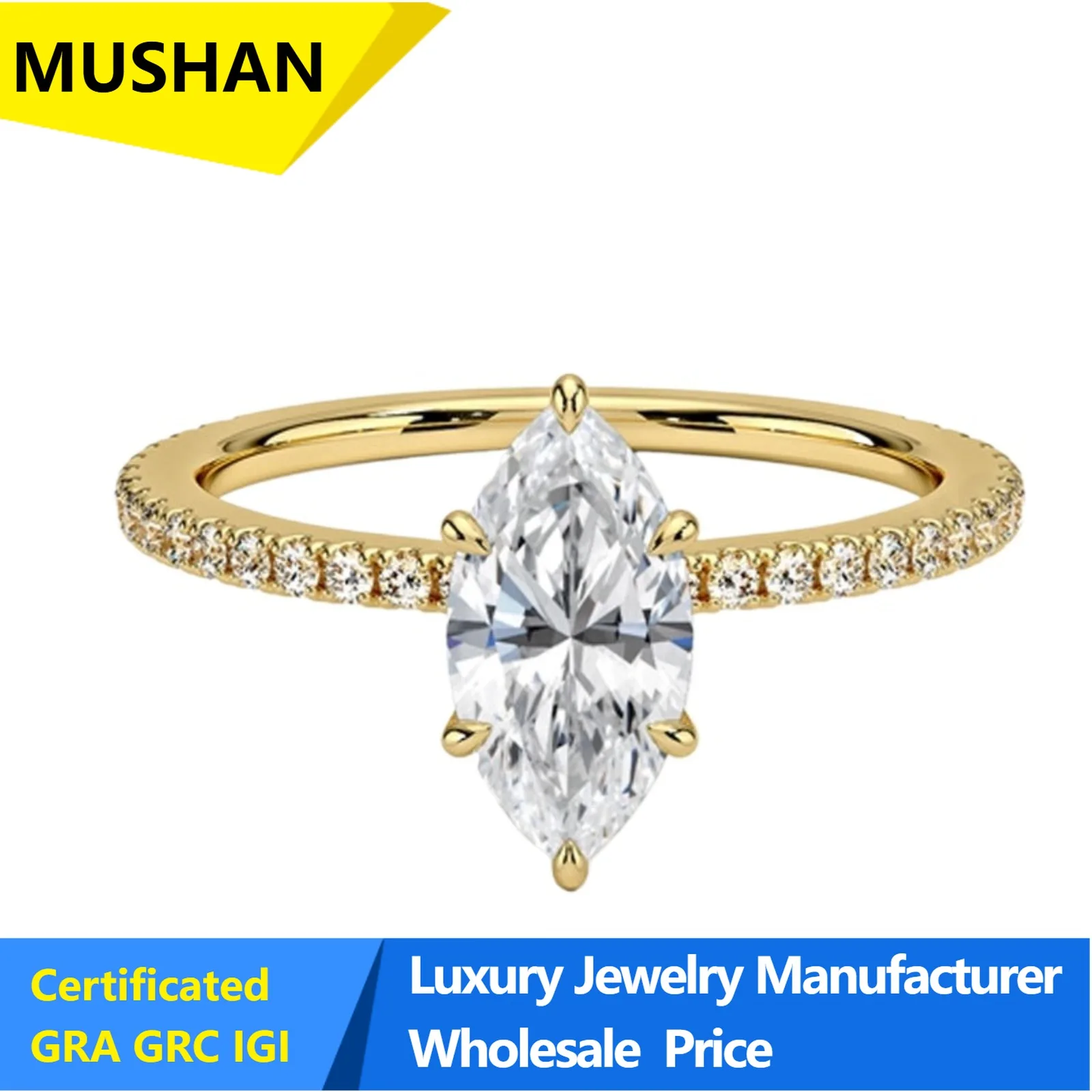 MuShan Jewelry 925 Silver 10k Gold 14k 18k Gold Rings Lab Grown Diamond IGI Certificated Women Ring Wedding Band Fine Jewelry