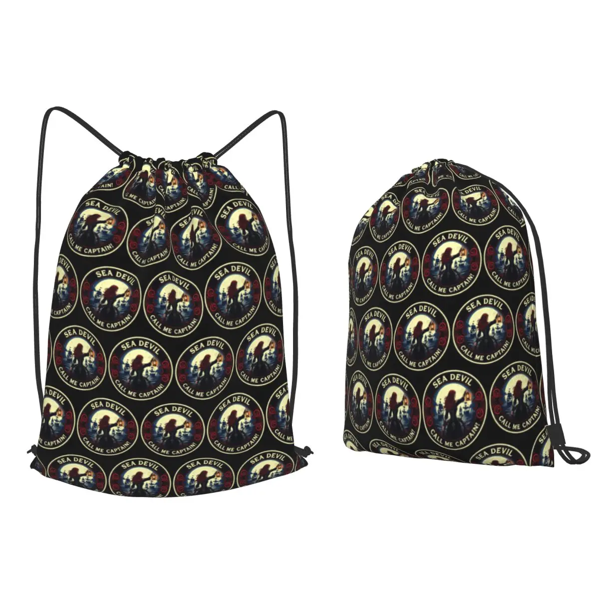 Sea Devil Backpacks Fashion Drawstring Bundle Pocket Sports Bag Book Bags for Travel Students