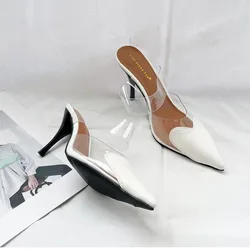 2024 Patent Leather PVC Pumps Stiletto Sandals Pointed Toe  Straps Heart Detailing At The Toes High Heel Slippers Wedding Shoes