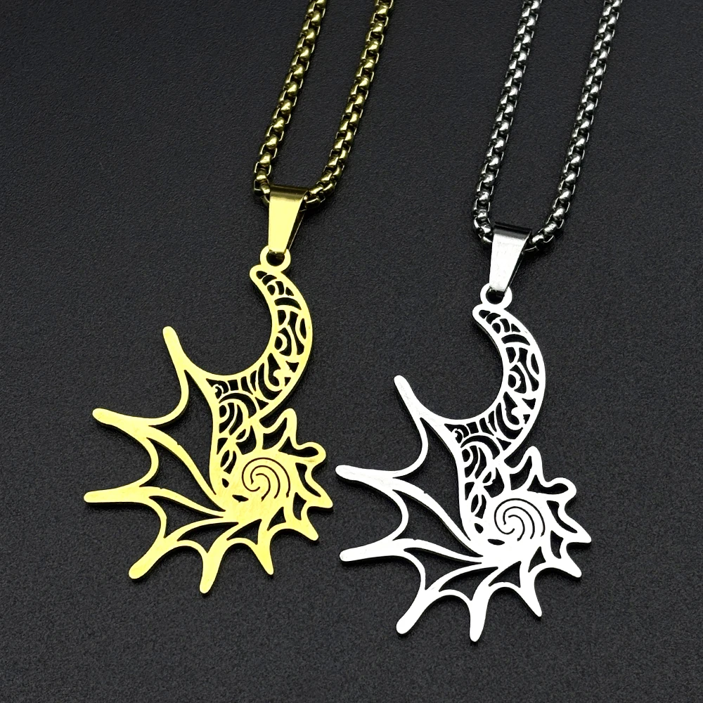 Koru Spiralmuster Sonne-Mond-Kette für Damen und Herren, Edelstahl Muschel-Totem Polynesische Maori-Kultur Tribal Halskette Schmuck Geschenk – Detail 6