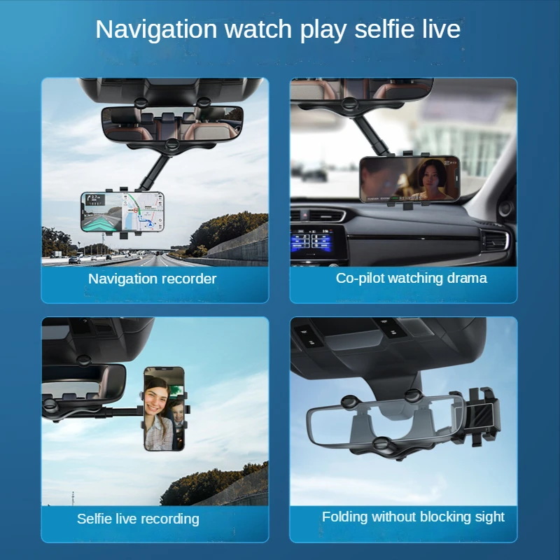 Car Phone Holder 360° Rearview Mirror Phone Holder Auto Rearview Mirror Seat Hanging Clip Bracket Cell Phone Holder for Car image 5