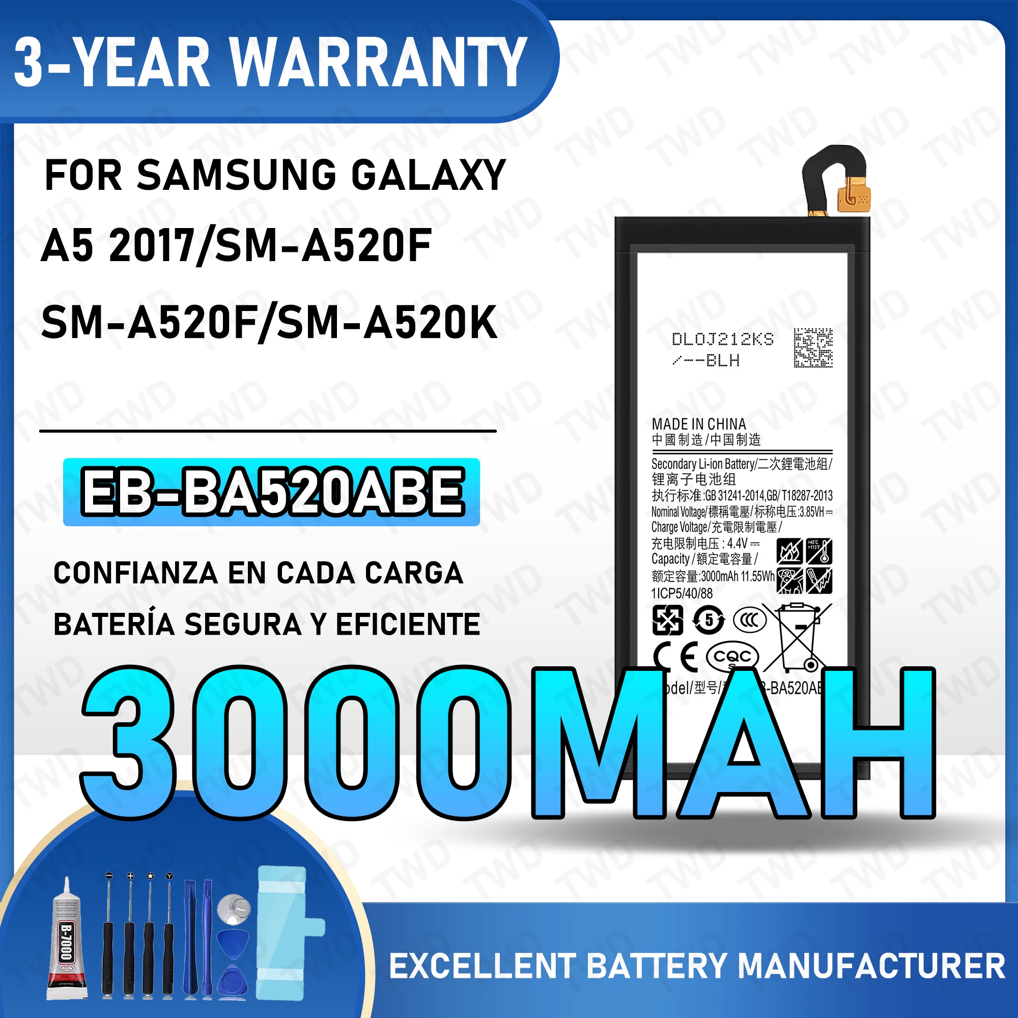 

EB-BA520ABE Large capacity Battery For Samsung Galaxy A5 2017/SM-A520F/SM-A520F/SM-A520K Batteries New High Quanlity+Free Tools