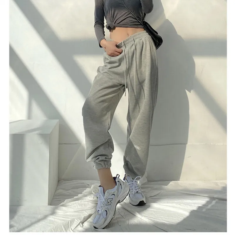 

Women Clothes Korean Solid Sweatpants Spring Sport Wide Leg Pants Casual High Waist Straight Trousers Full Length Female P019