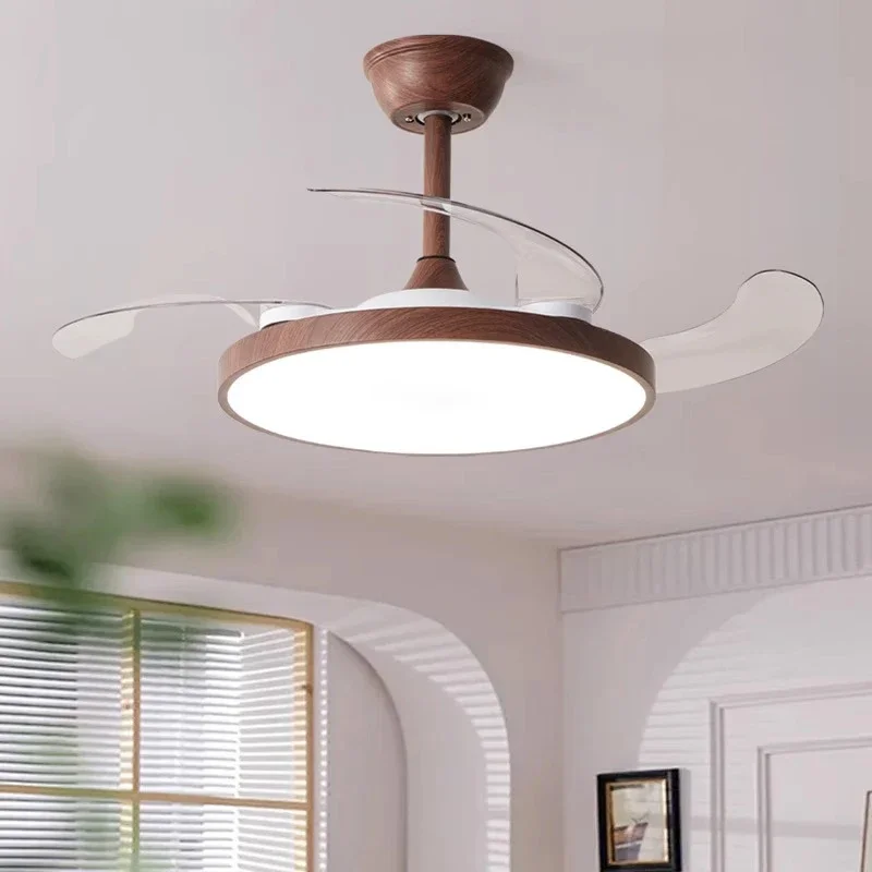 Nordic Wood Grain Ceiling Fan Light 42 Inch Modern LED Pendant Light Fan With Remote Control For Restaurant Bedroom Dimming