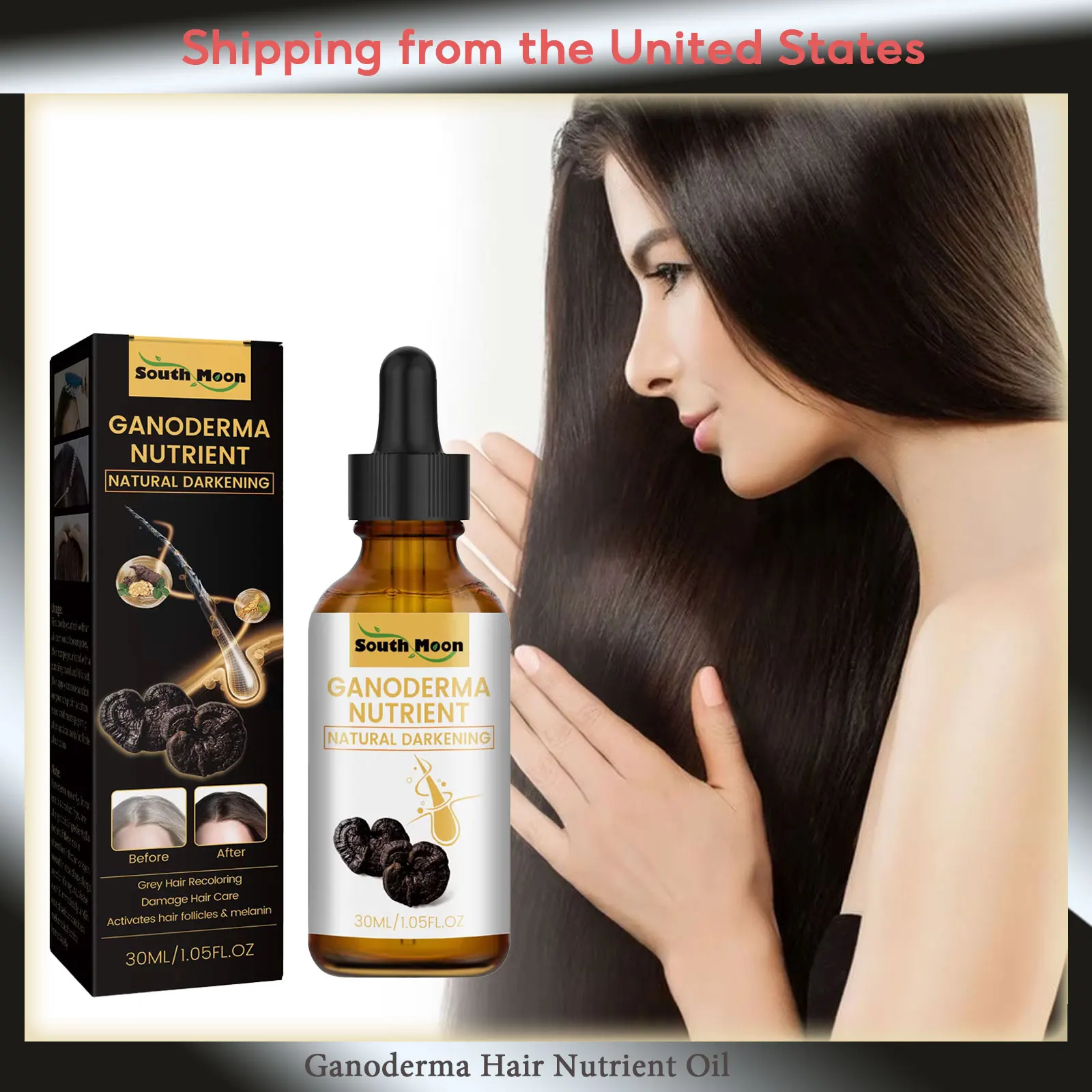 Ganoderma Hair Essential Oil Nutrient Darkening Improving Greying Reducing Damaged Repairs Roots Deep Moisturize Hair Care Serum