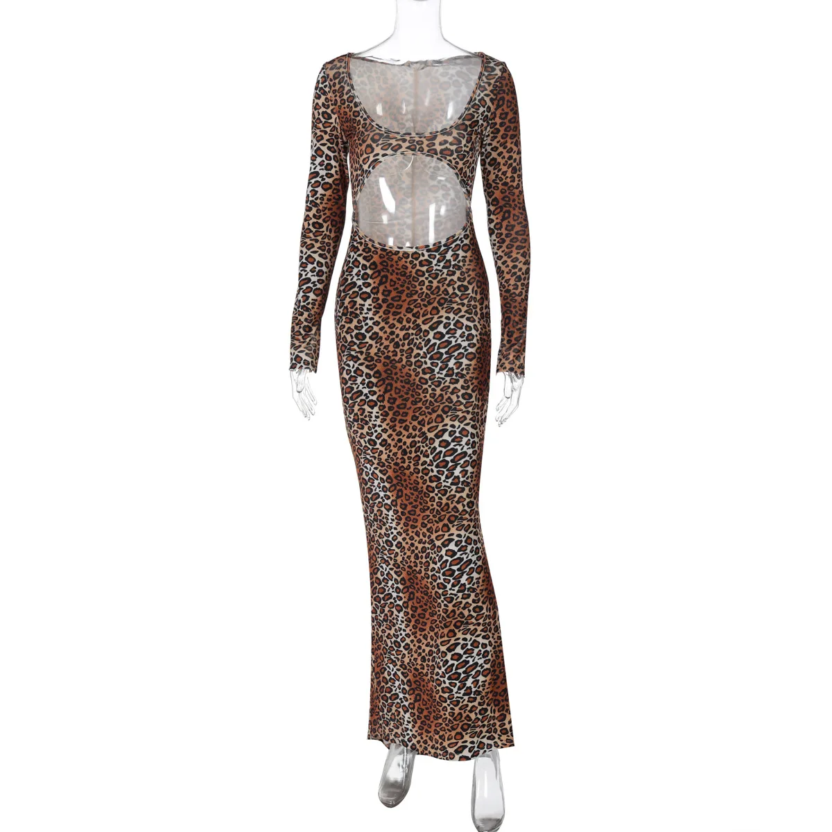 2024 herbst Low Cut Aushöhlen Sexy Leopard Kleid Frauen Langarm Bodycon Samt Lange Kleid Weibliche Nacht Club Party Kleider