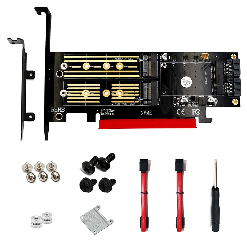 

Обновленная версия адаптера 3 в 1 Msata и M.2 NGFF NVME SATA SSD на PCI-E 4X и SATA3 Riser Card Дисковый преобразователь