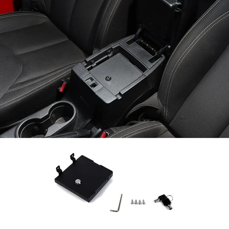 Armrest Storage Box Safety Cover Accessories For Jeep Wrangler JK 2011-2017 Center Console Locking Storage Box Lock Vault Insert