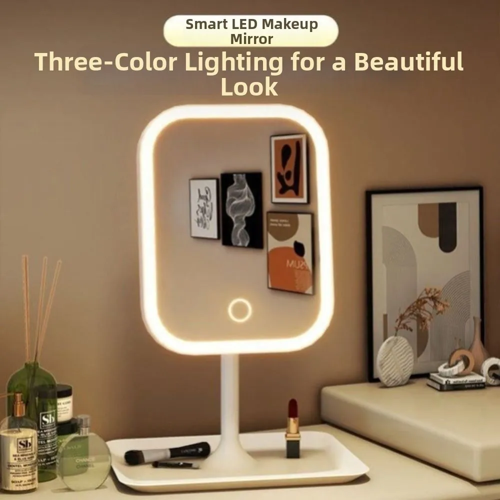 Portable LED Makeup Mirror Luminous Free Rotation Intelligent Makeup Mirror LED Makeup mirror for Women's Bedroom Dressing Table