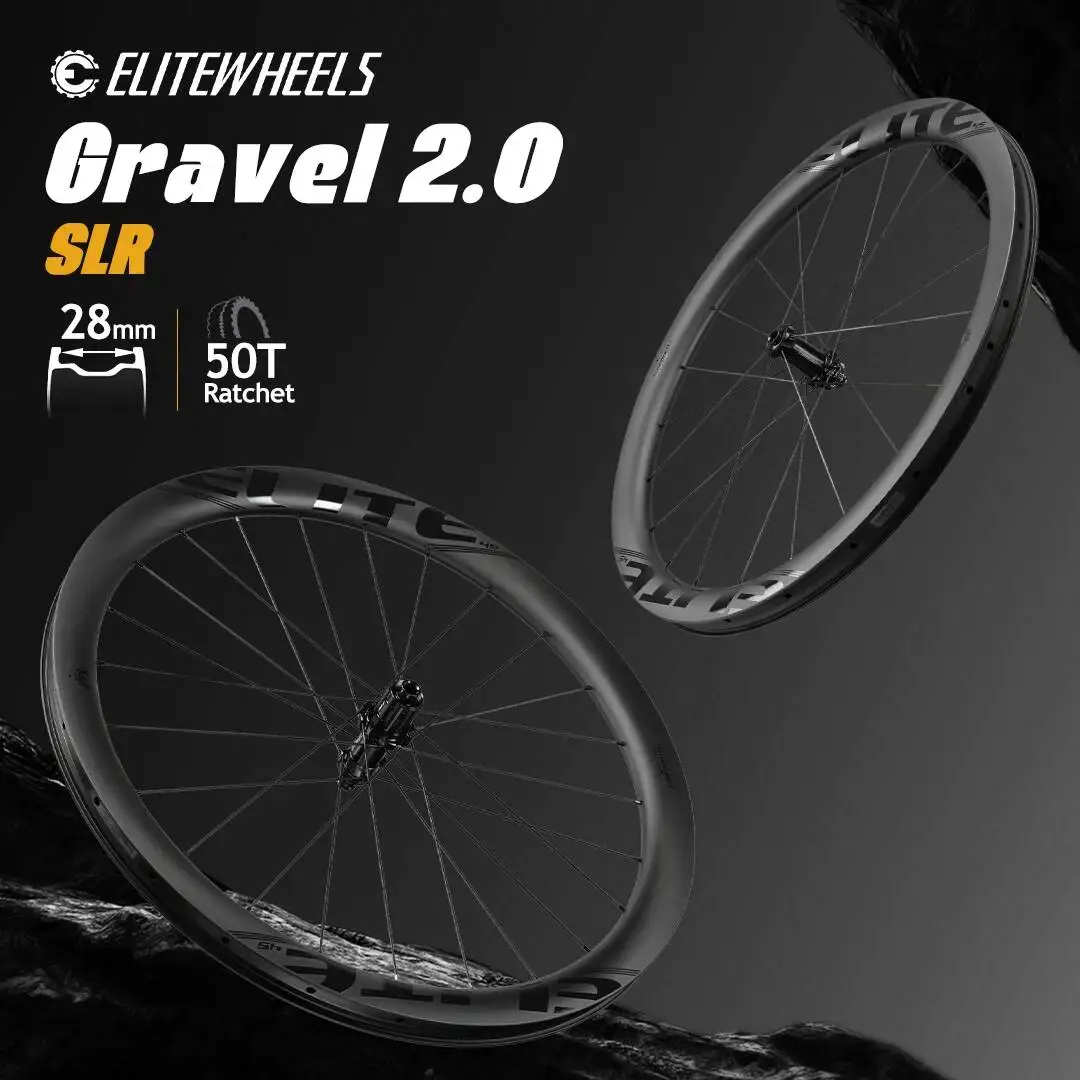 

ELITEWHEELS SLR GRAVEL 2.0 Carbon Wheelset Ratchet System 50T Disc Brake Cyclocross 700C Wheels Center Lock UD Matte Raw Carbon