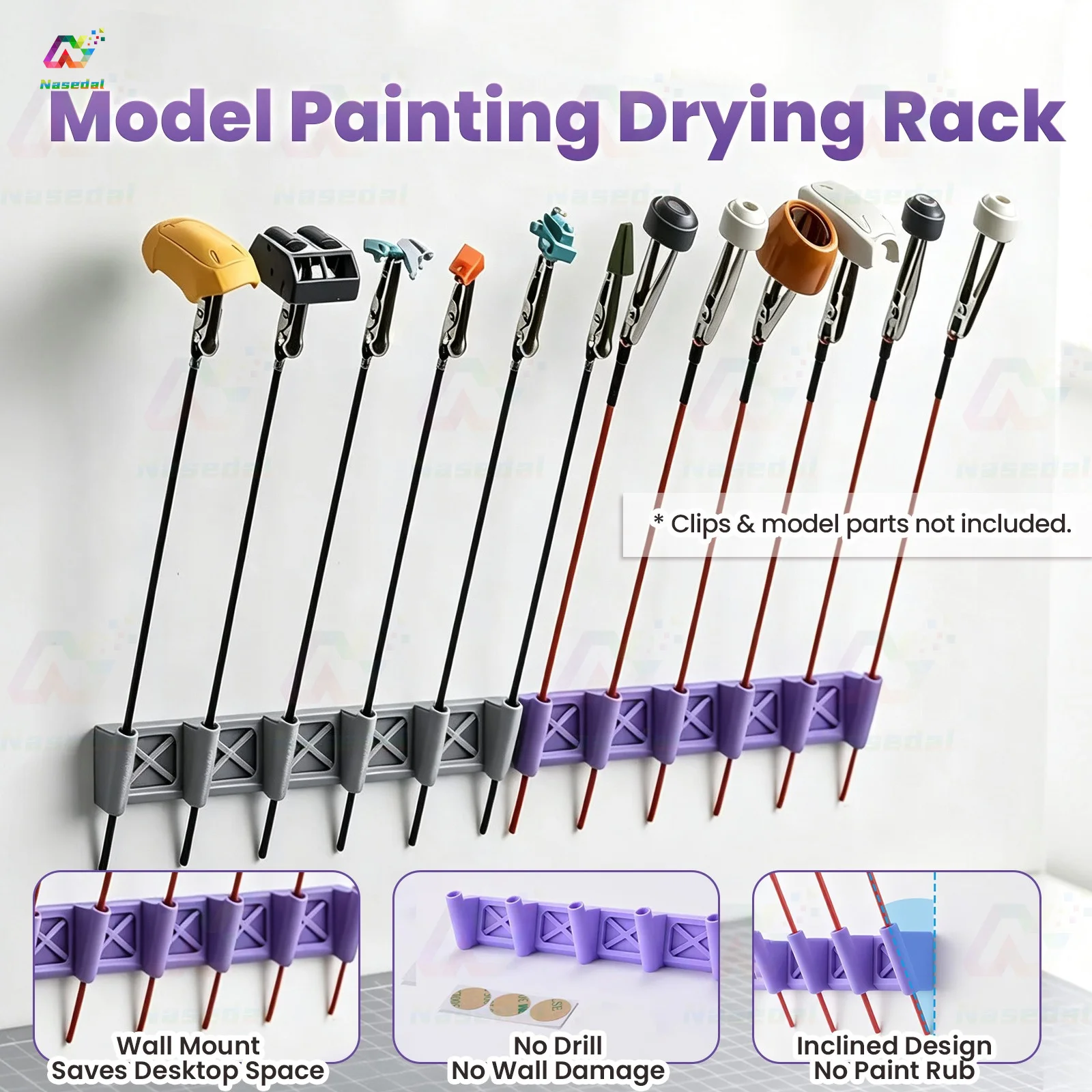 MSWZ TS010 Model Painting Drying Racks 3D Printed Wall Mount Paint Holder with 6 Holes for Gundam Airbrush Painting Clip Holders