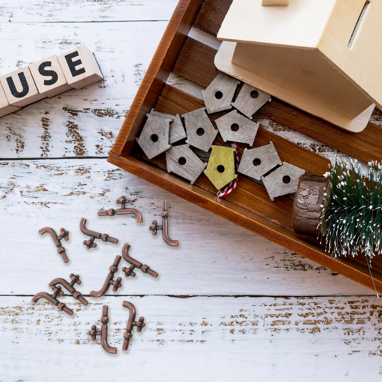 

10pcs Miniature Faucet Set: Dollhouse Bathroom Kitchen Accessories Simulation Fake Taps For Diy Assembly Kids Play Micro