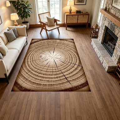 Vintage Wood Tree Ring Cross‑Section Texture Carpet Flooring, Rustic Nature Non‑Slip Area Rug for Living Room Bedroom Home Decor