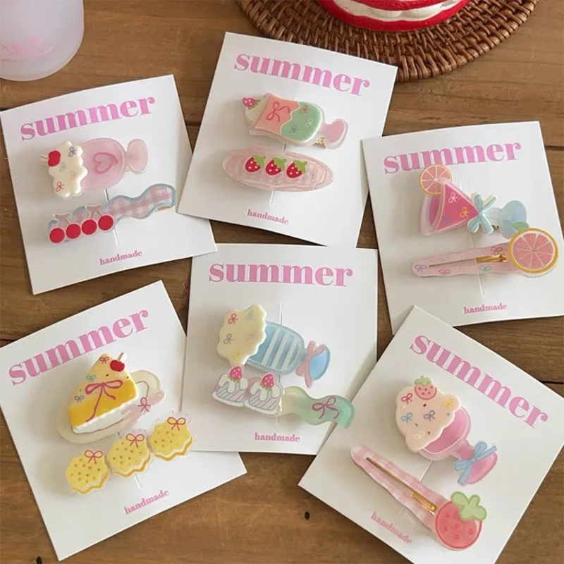 

Cartoon Acrylic Food Hair Clips for Kids Cake Drink Design Toddler Girls Side Bang Barrettes Cute Non-Slip Soft Daily Wear New