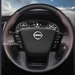 Hand-stitched Genuine Leather car steering wheel cover 100% Fit For Nissan Patrol Y62 2012-2018 Armada NV Cargo NV Passenger