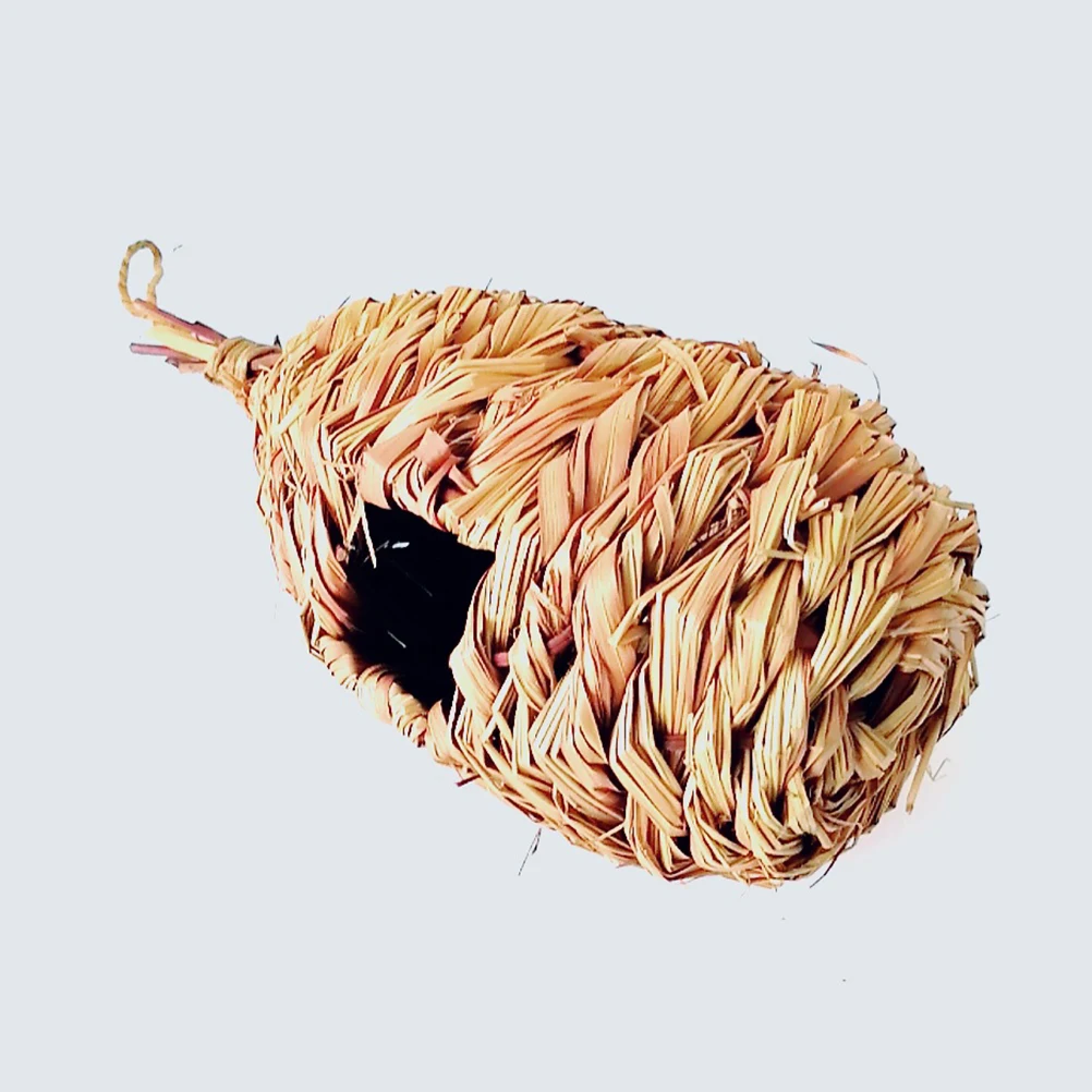 

Straw Bird Nest Hanging Feeder Birds Accessories Grass Weaving Bed Living Room Travel