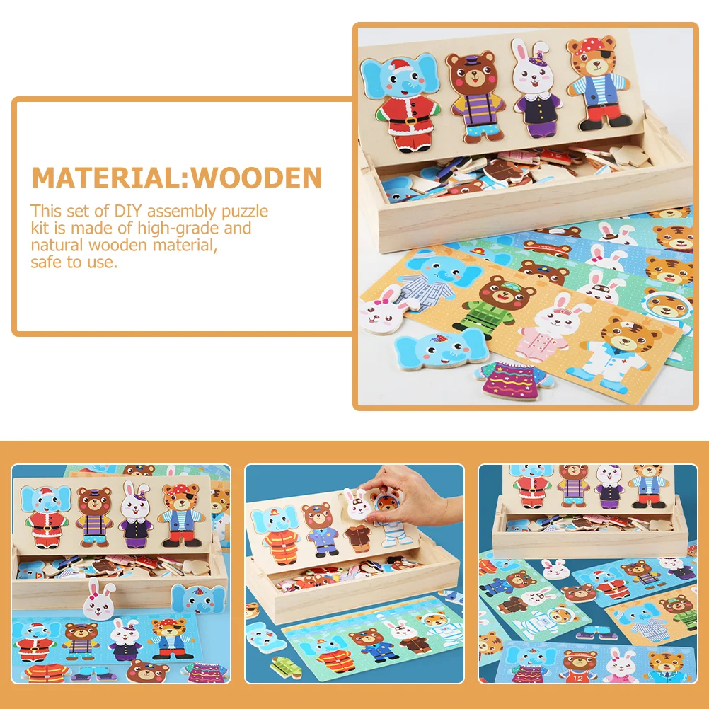 Giocattoli educativi Animali vestire Ragazze Legno Cartoon Puzzle Viaggi Puzzle in legno Bambino Il regalo