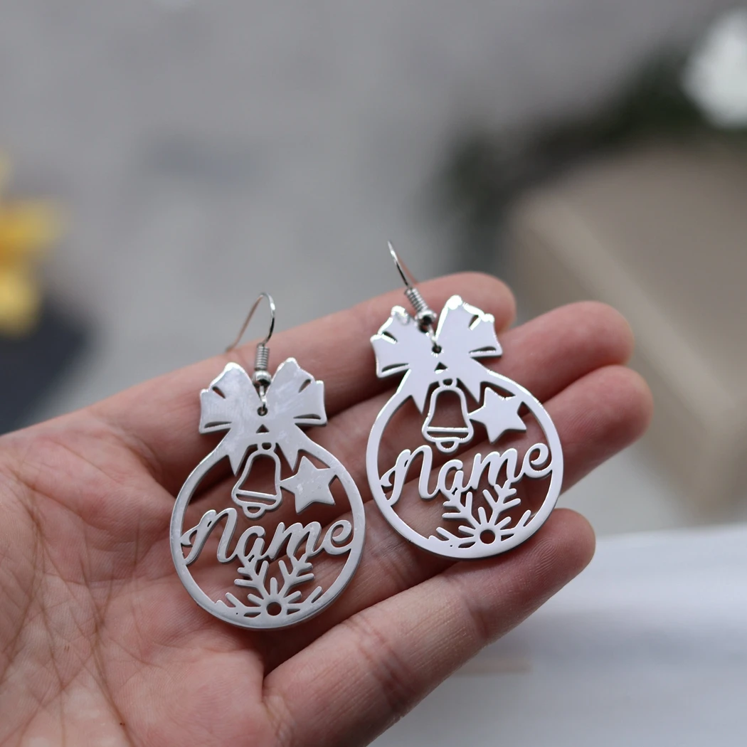 QIAMNI Fashion Merry Christmas Custom Name Drop Earrings New Year Party Gifts Customized Letter Nameplate Piecring Ear Jewelry