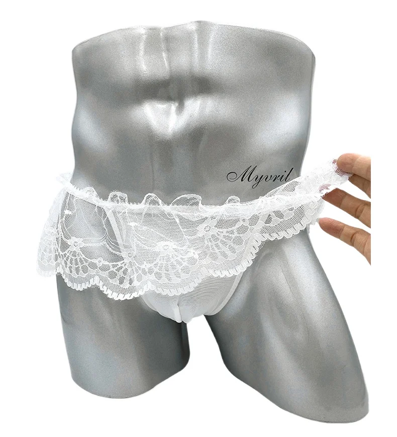 Men Lace Skirted Thong, Sheer Mesh Erotic Underwear for Crossdressers Sissy Fashion Knickers Daily Wear Cute Sweet Underpants