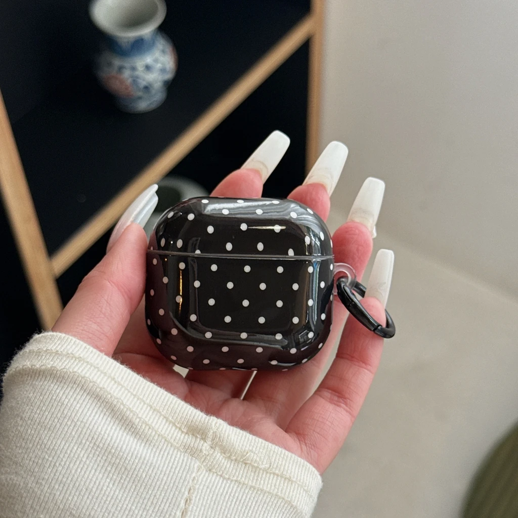 Minimalist Classic Glossy Polka Dot With Hook Shockproof Protective Earphone Cover Case for AirPods 1 or 2 3 4 Pro 2 Pro 3