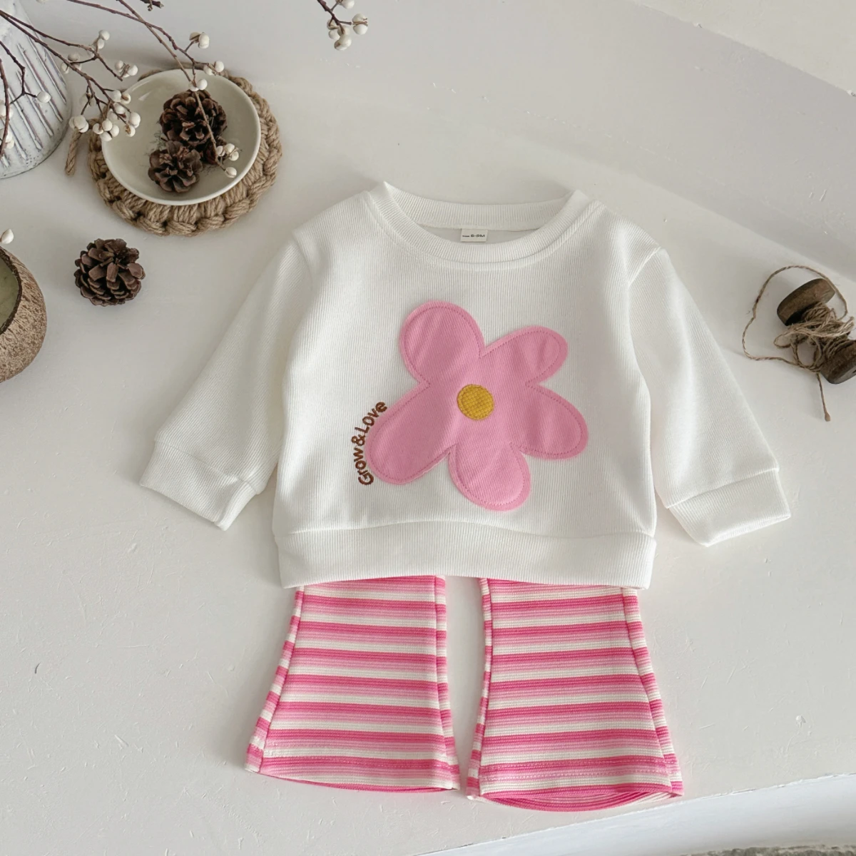 ربيع الخريف طفل الفتيان الفتيات 2 قطعة/المجموعة الكرتون الوردي زهرة التصحيح رياضية أعلى شريط السراويل الترفيه عطلة الزي