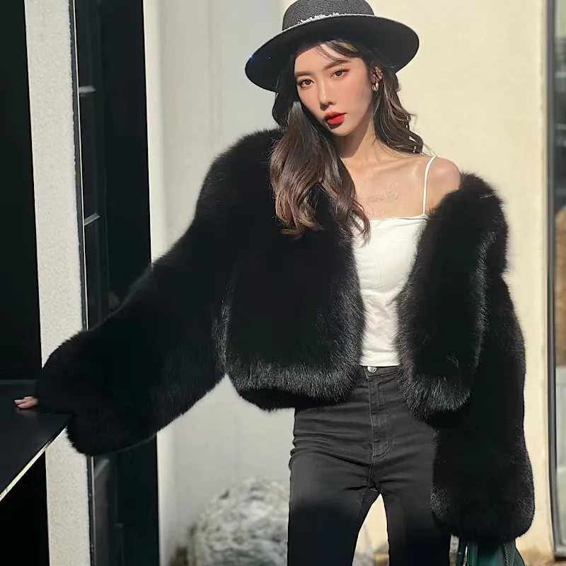 Winter  Black Fox Fur Coat Women's White Fox Short Fur Coat High quality Fashion Natural Real fur Jacket 2022 New