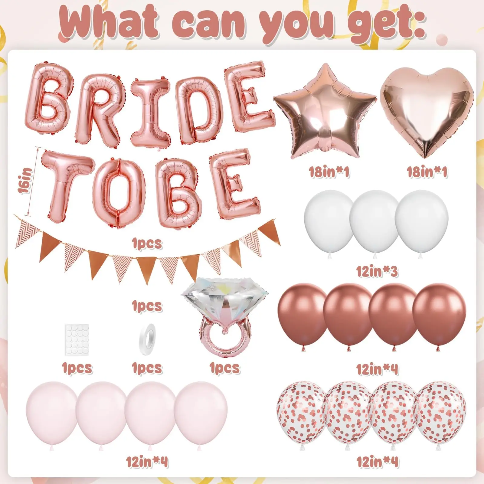 Bride to Be Ringförmiger Aluminiumfolienballon mit dreieckigem Wimpel und Latexballons, für Vorschlagpartys – Detail 7