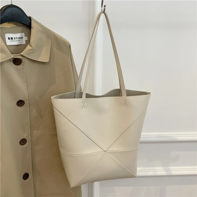 Große Kapazität Tasche Für Frauen Pu Leder Handtasche Designer Eimer Schulter Tasche Weibliche Top Griff Tote Einfache Reisetasche Schwarz – Detail 30