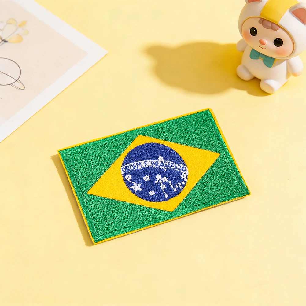 Brazil National Flag Embroidered Patch Iron on for Clothing Jacket Backpack Decorative Applique Supply Wholesale