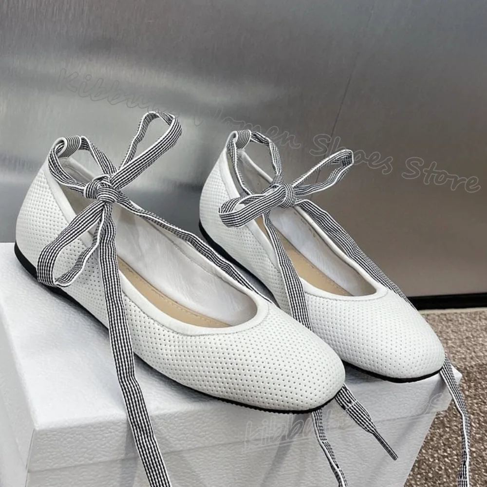 

Ballet Pumps Leather Fashion Sweet Luxury Party Sexy Wedding Women Shoes Round Toe Flat with New Cross Strap Mixed Color Slip-On