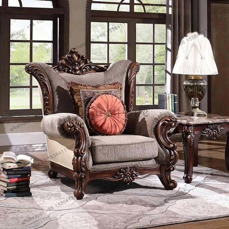 

Luxury American all-solid wood sofa fabric classical European villa large living room sofa combination