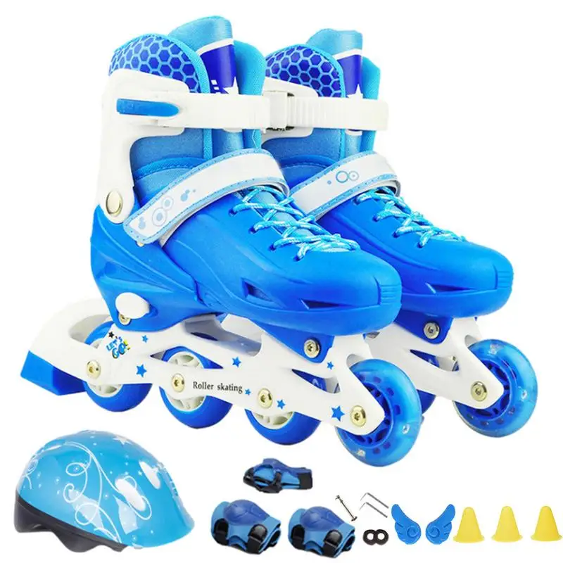 Adjustable Illuminating Inline Skates with Light up Wheels and Protective Gear Fun Skates For Children Beginners S/M/L Size