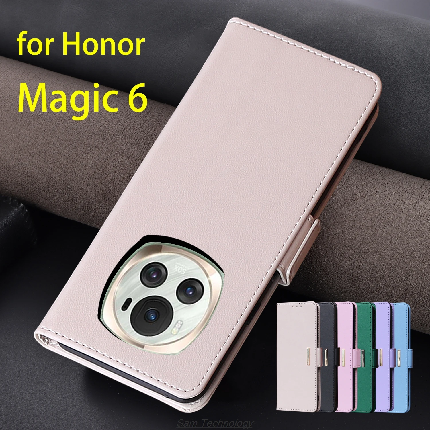 Magnetic buckle Leather Case for Huawei Honor Magic 6 / Magic6 Wallet RFID BLOCKING Flip Cover female Simple Capa Fundas Coque