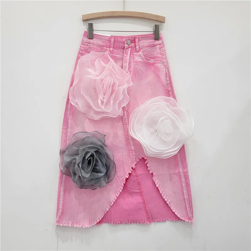 Schwere Industrie Dreidimensionale Blume Unregelmäßigen Saum Rock Weiblichen Sommer Neue Lose Hohe Taille Mid-Länge