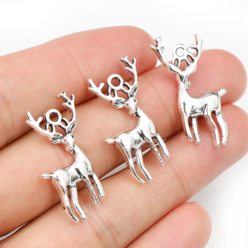 30pcs 28x13.5mm Bronze Antique Silver Plated Deer Cute Handmade Charms Pendant DIY Jewelry Finddings for Bracelet Necklace