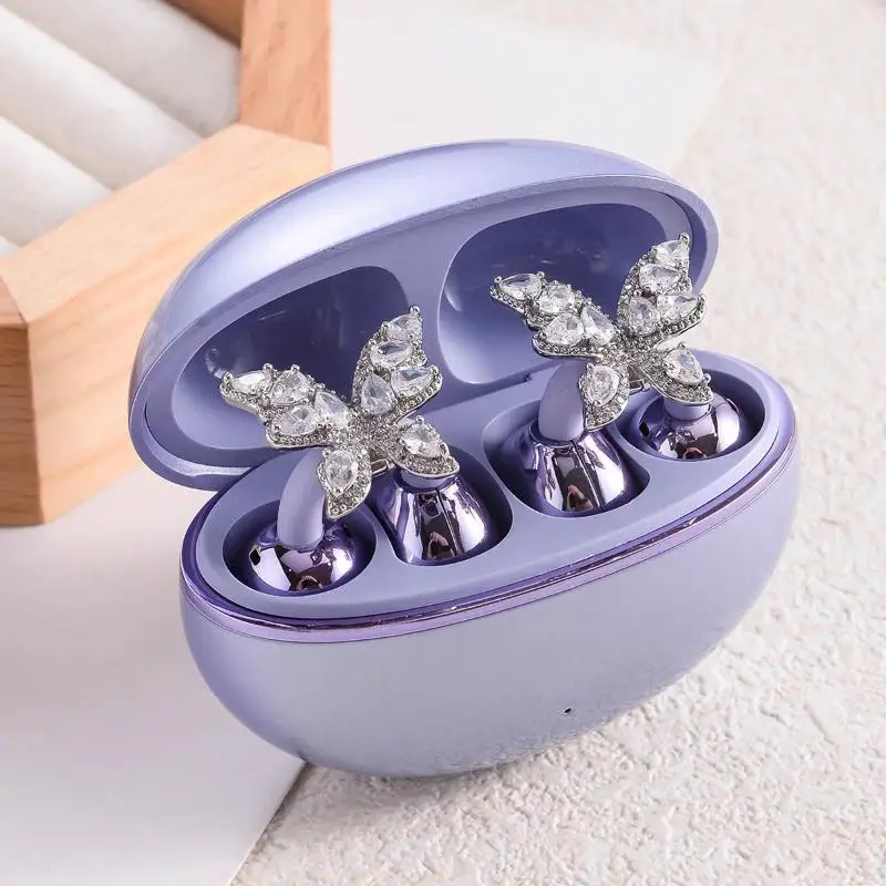 Cute Crystal Butterfly Earbud Clip Detachable Anti-Lost Bluetooth Earbuds Decoration for Teen Girls Shopping Trips