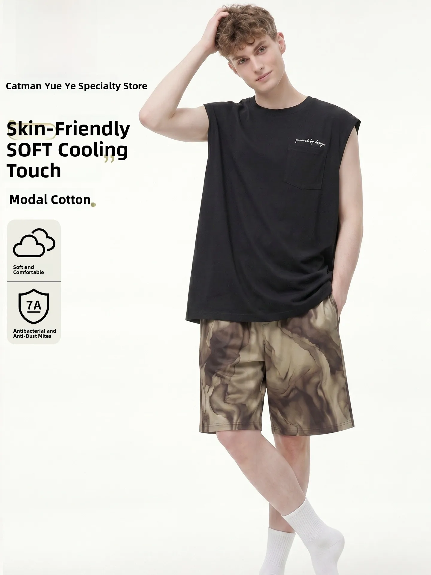 catman-men's-summer-sleepwear-thin-modal-cotton-sleeveless-vest-casual-home-clothes-set-breathable-cool-feeling-outdoor-wear