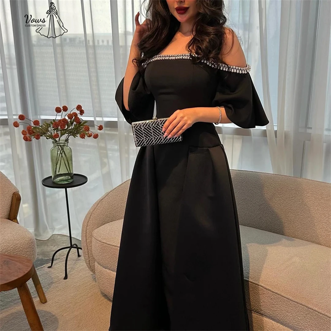 

Vows Luxurious Evening Dresses 2025 Custom Made Elegant Evening Party Dresses for Women Bead Embroidery Satin Cloth Gala Dress